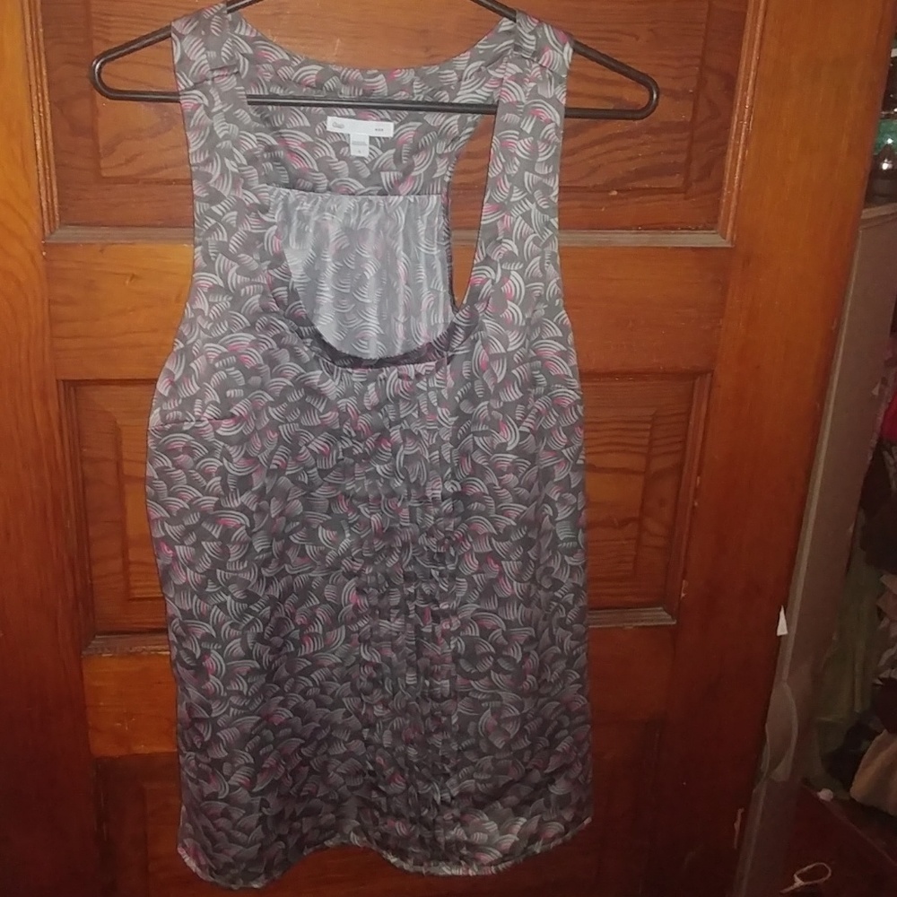 Gray and Pink Pleated Sleeveless Gap Tank Top